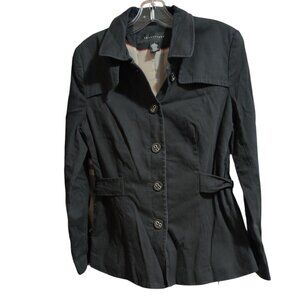 apostrophe Jacket Black Fitted Lined Button Down with Pockets Lightweight Coat